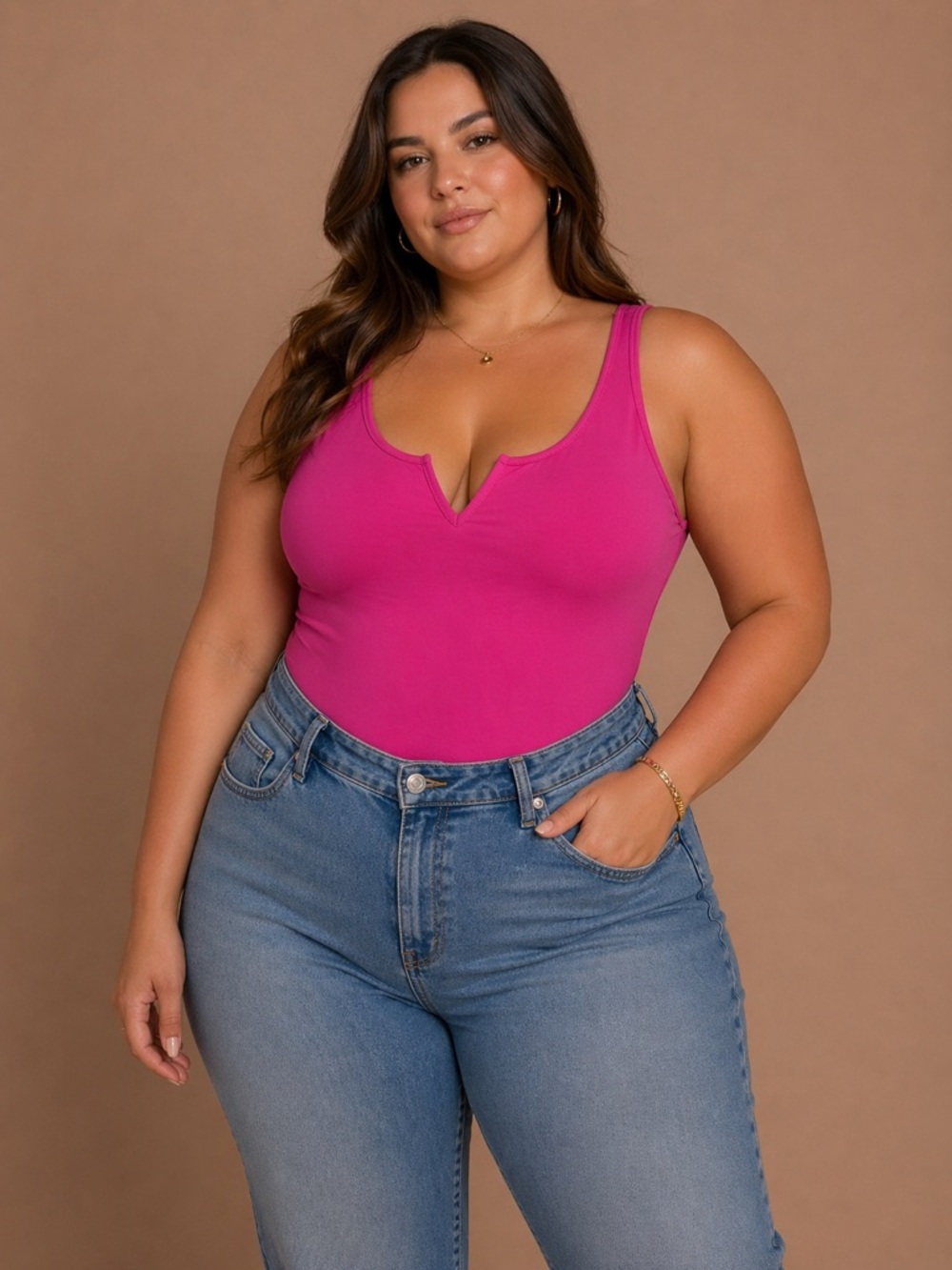 Zenana Outfitters Hot Pink Scoop Bodysuit